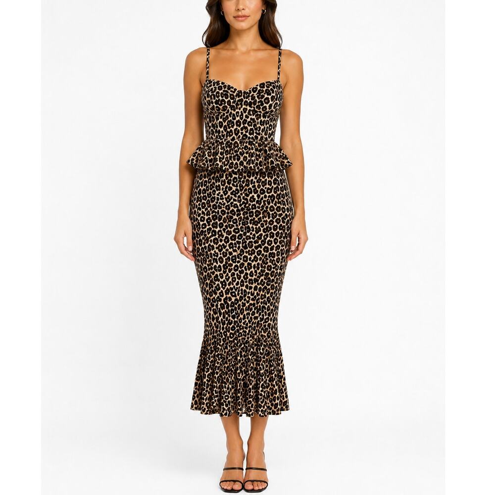 Reformation Felda Leopard Print Midi Dress Spaghetti Strap Size 0 Animal